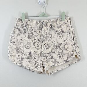 Anthropologie Cream and Gray Floral Jean Shorts